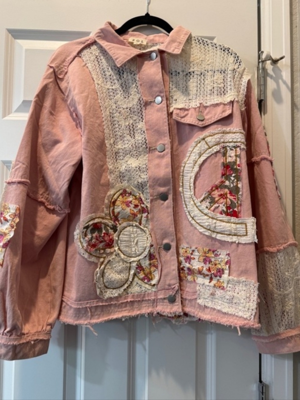 POL Pink Floral Patchwork Jacket with Appliqué Flower. Size Large - Picture 3 of 11